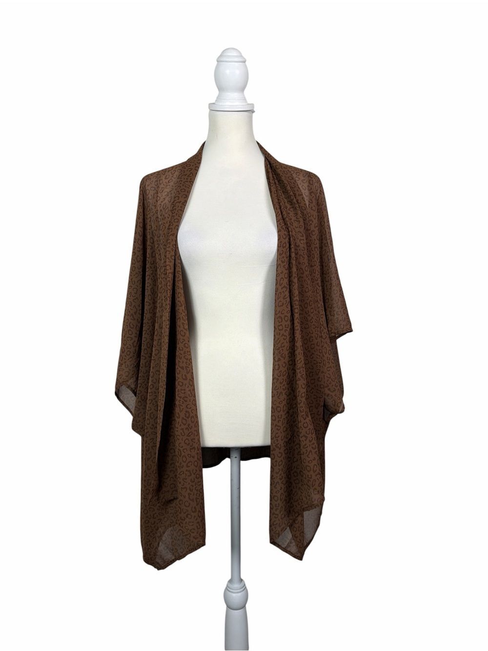 Ruby Ribbon One Size Leopard Print Kimono Cardigan Brown Sheer Open Front Boho